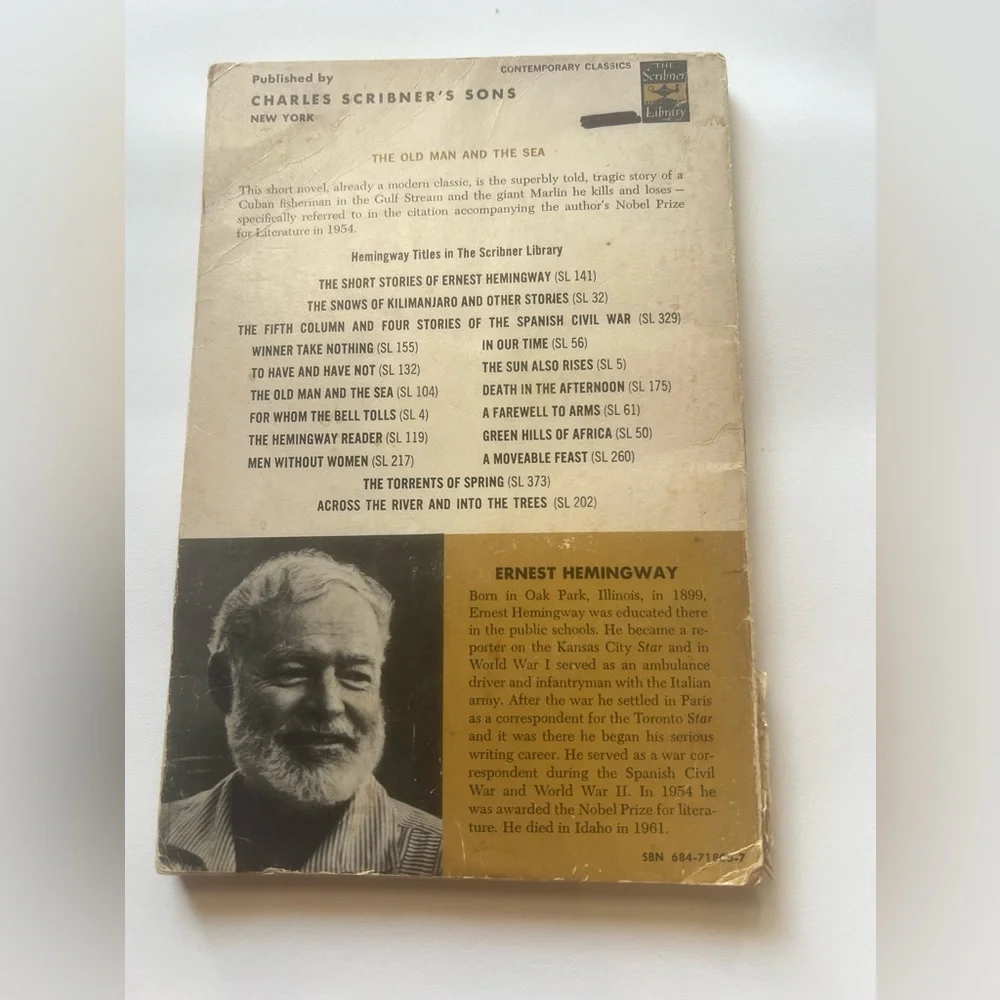 Vintage 1952 paperback edition of The Old Man and the Sea by Ernest Hemingway
